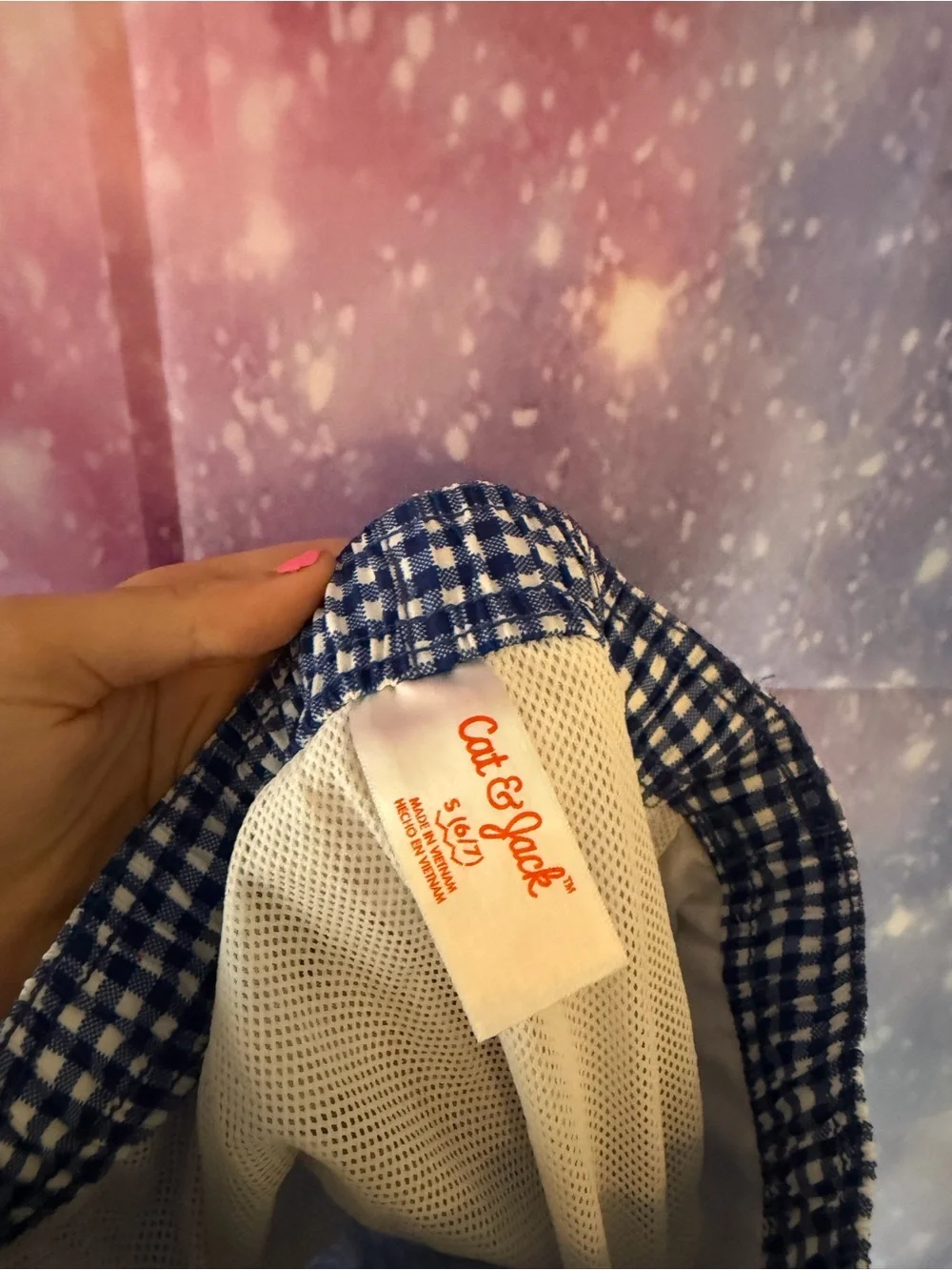 New boys cat & Jack gingham swim trunks